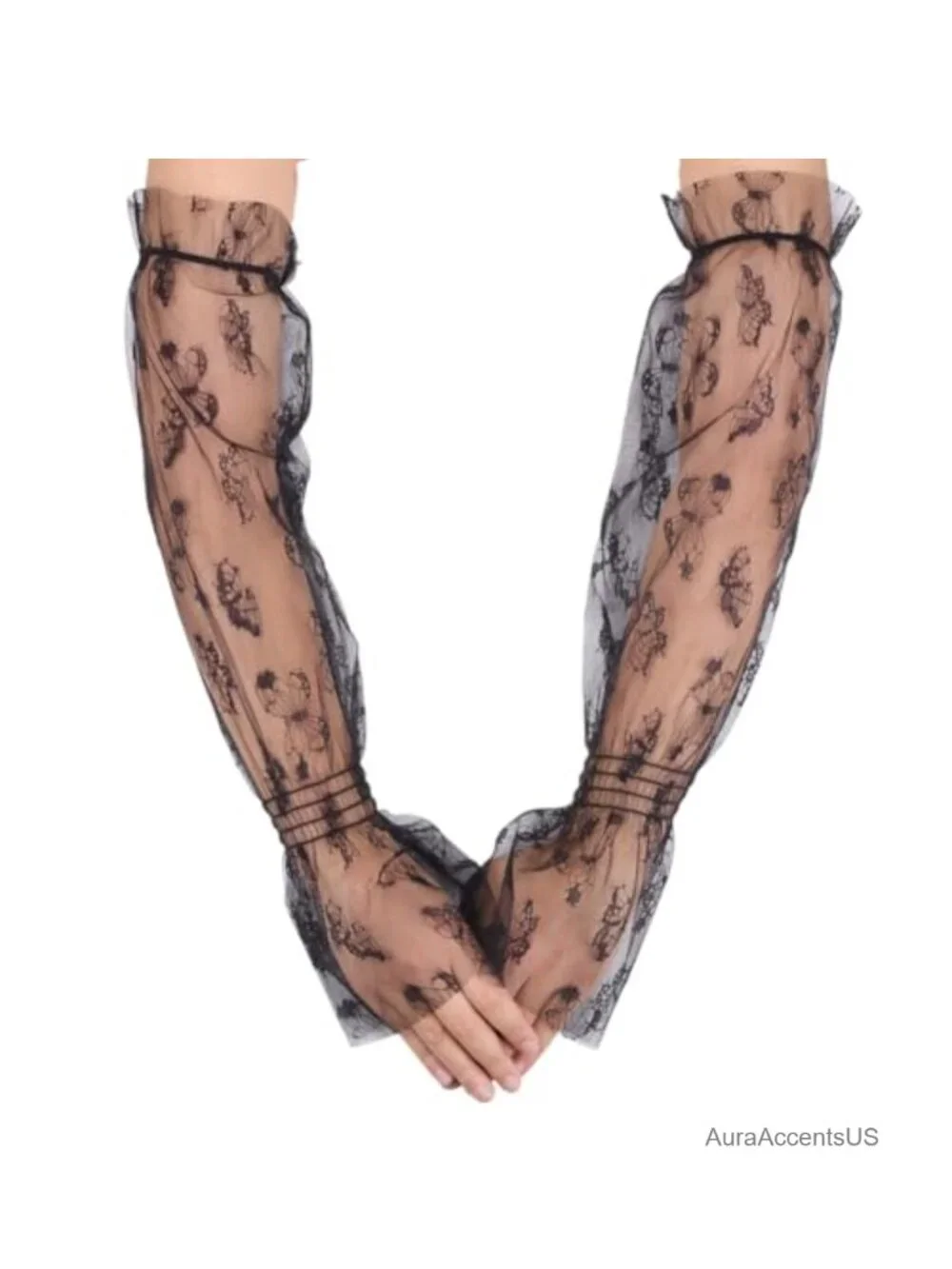 Butterfly Mesh Puff Arm Sleeves Gloves Detachable Breathable Tulle Lace Gloves